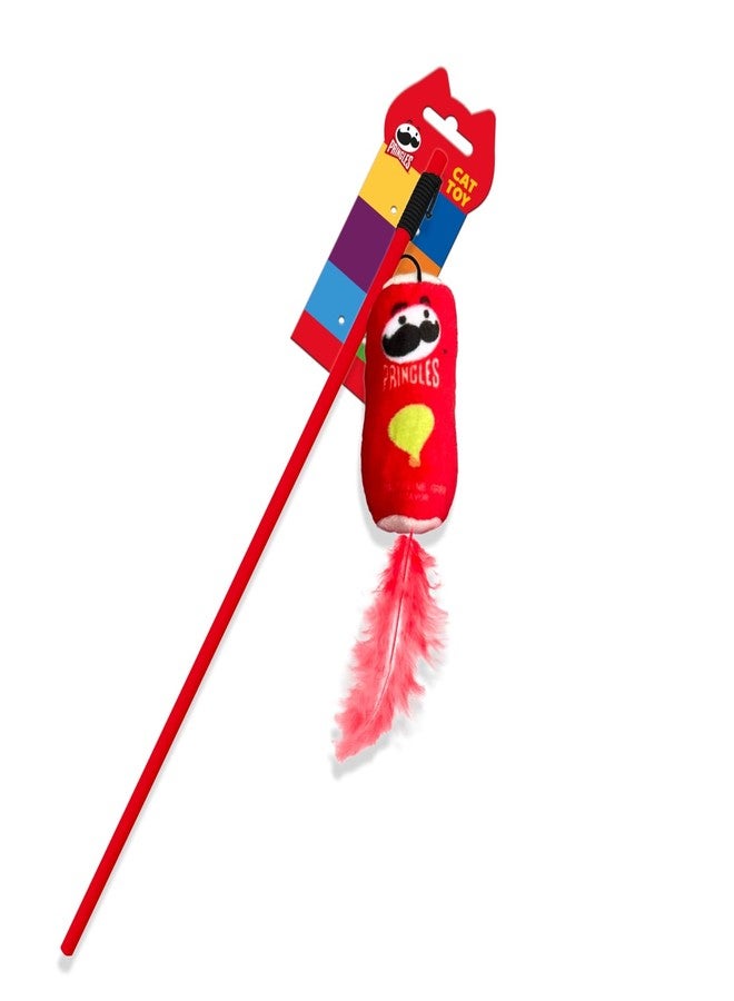 إيولو لعبة إيولو برينجلز للقطط على شكل عصا | لعبة قطيفة بذيل من الريش | لعبة تفاعلية للقطط | وقت لعب ممتع وآمن وجذاب (أحمر) - Image 1